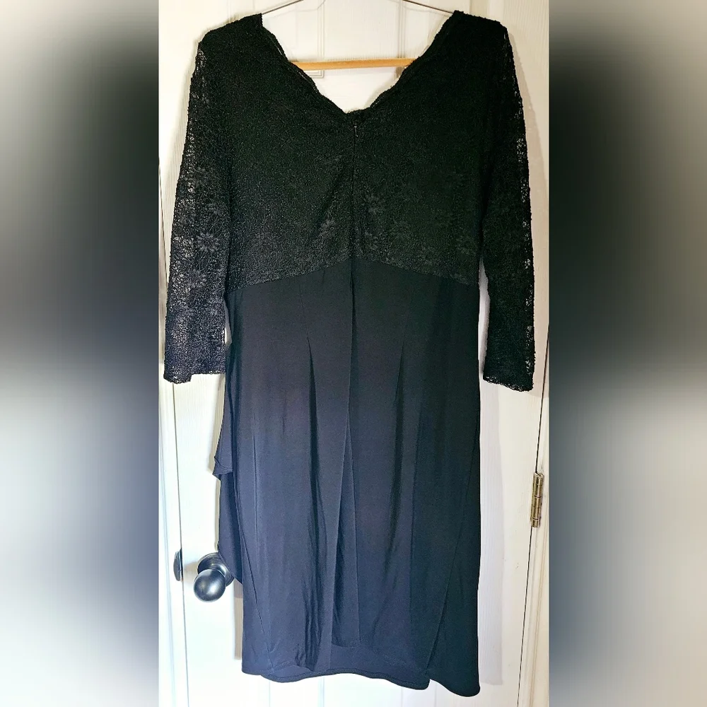 MSK Women Classy V- Neck Floral Lace 3/4 Sleeve Cocktail Holiday Party Dress, 20 - Picture 3 of 7
